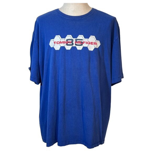2005 Mens Tommy Hilfiger Blue T Shirt Spell Out Size XXL Blue Graphic Tee VTG - Picture 2 of 7
